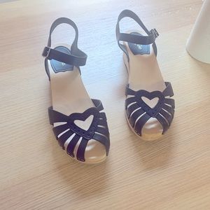 Swedish Hasbeens Heart Medallion Leather Clog Sandal